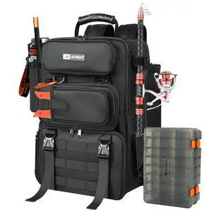 Fishing Backpack, 40L Tackle Backpack with Rod Holders & 2 Tackle Trays, Large Water-resistant Fishing Bag Equipments Fishing Backpack, 40L Tackle Backpack with Rod Holders & 2 Tackle Trays, Large Water-resistant Fishing Bag Equipments
