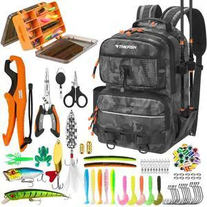 Fishing Backpack with Tackle Boxes, 20L Waterproof Tackle Sling Bag with Lures Kit, Fish Lip Gripper, Pliers, Scissors, Fishing Gifts for Men Women Fishing Backpack with Tackle Boxes, 20L Waterproof Tackle Sling Bag with Lures Kit, Fish Lip Gripper, Pliers, Scissors, Fishing Gifts for Men Women