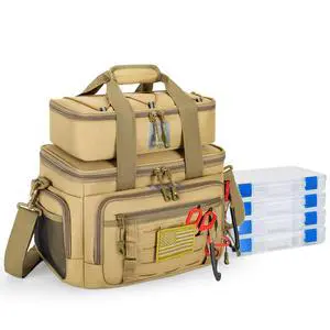 Fishing Tackle Bag, Equipped With 4 Tackle Boxes and Detachable Reel Storage Pouch, Waterproof Fishing Gear Organizer, Adjustable Shoulder Strap Fishing Bags for Saltwater & Freshwater Fishing Tackle Bag, Equipped With 4 Tackle Boxes and Detachable Reel Storage Pouch, Waterproof Fishing Gear Organizer, Adjustable Shoulder Strap Fishing Bags for Saltwater & Freshwater