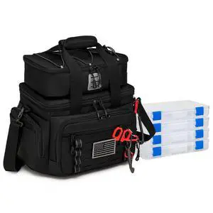 Fishing Tackle Bag, Equipped With 4 Tackle Boxes and Detachable Reel Storage Pouch, Waterproof Fishing Gear Organizer, Adjustable Shoulder Strap Fishing Bags for Saltwater & Freshwater Fishing Tackle Bag, Equipped With 4 Tackle Boxes and Detachable Reel Storage Pouch, Waterproof Fishing Gear Organizer, Adjustable Shoulder Strap Fishing Bags for Saltwater & Freshwater