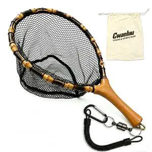 Floating Handcrafted Bamboo Fly Fishing Landing Net, Solid Wood Handle, Soft Rubber Coated Mesh for Trout, Kayak & Stream Fishing, Includes Magnetic Release & Safety Lanyard Floating Handcrafted Bamboo Fly Fishing Landing Net, Solid Wood Handle, Soft Rubber Coated Mesh for Trout, Kayak & Stream Fishing, Includes Magnetic Release & Safety Lanyard