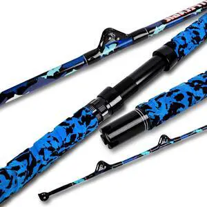 Saltwater Fishing Rod 1Piece/2Piece Offshore Trolling Rod Big Game Deep Sea Rod Conventional Boat Blue Camouflage Fishing Pole(5'6"/6'/7') Saltwater Fishing Rod 1Piece/2Piece Offshore Trolling Rod Big Game Deep Sea Rod Conventional Boat Blue Camouflage Fishing Pole(5'6"/6'/7')