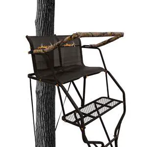 Double Droptine Deer Hunting Ladderstand, 2 Person Climbing Tree Stand with Flex-Tek Seat and Padded Adjustable Shooting Rail Double Droptine Deer Hunting Ladderstand, 2 Person Climbing Tree Stand with Flex-Tek Seat and Padded Adjustable Shooting Rail