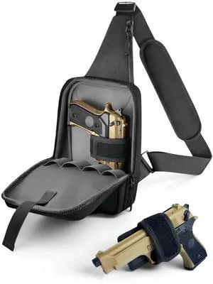 Premium Sling Carry Bag for Men with Quick Access Pull Tab and 4 Accessory Slots CCW Sling Bag for Men with Waterproof Heavy Duty Zippers Durable Adjustable Holster Included Premium Sling Carry Bag for Men with Quick Access Pull Tab and 4 Accessory Slots CCW Sling Bag for Men with Waterproof Heavy Duty Zippers Durable Adjustable Holster Included