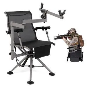 360° Swivel Hunting Chair with Gun Rest, Adjustable Armrests, Telescopic Legs, All-Terrain Duck Feet, Shoulder Strap, 330 Lbs Capacity, Outdoor Ground Blind Seat, Folding Deer Hunting Seat 360° Swivel Hunting Chair with Gun Rest, Adjustable Armrests, Telescopic Legs, All-Terrain Duck Feet, Shoulder Strap, 330 Lbs Capacity, Outdoor Ground Blind Seat, Folding Deer Hunting Seat