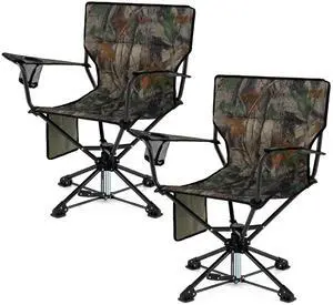 Hunting Chair, 360 Degree Silent Folding Swivel Blind Chair with Cup Holder, Storage Pocket, Carrying Bag for Blinds, Camping, No Assembly Needed (2, Dark Camouflage) Hunting Chair, 360 Degree Silent Folding Swivel Blind Chair with Cup Holder, Storage Pocket, Carrying Bag for Blinds, Camping, No Assembly Needed (2, Dark Camouflage)
