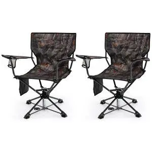 Hunting Chairs Set of 2, 360 Degree Silent Swivel Blind Chair with Cup Holder, Storage Pocket, Portable Folding Hunting Chairs with Carrying Bag for Camping, No Assembly Needed Hunting Chairs Set of 2, 360 Degree Silent Swivel Blind Chair with Cup Holder, Storage Pocket, Portable Folding Hunting Chairs with Carrying Bag for Camping, No Assembly Needed