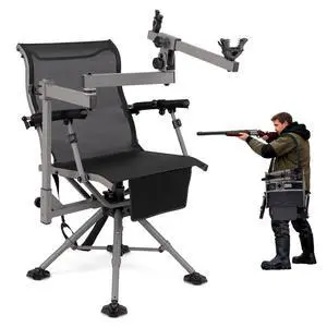 Hunting Chair with Gun Rest, 360° Swivel Hunting Blind Chair w/Adjustable Height & Armrest, All-Terrain Duck Feet, Shoulder Strap, 330 LBS Folding Outdoor Ground Blind Seat Hunting Chair with Gun Rest, 360° Swivel Hunting Blind Chair w/Adjustable Height & Armrest, All-Terrain Duck Feet, Shoulder Strap, 330 LBS Folding Outdoor Ground Blind Seat