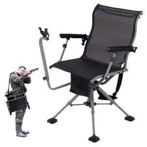 Hunting Chair with Gun Rest, 360° Swivel Hunting Blind Chair w/Adjustable Height & Armrest, All-Terrain Duck Feet, Shoulder Strap, 330 LBS Folding Outdoor Ground Blind Seat Hunting Chair with Gun Rest, 360° Swivel Hunting Blind Chair w/Adjustable Height & Armrest, All-Terrain Duck Feet, Shoulder Strap, 330 LBS Folding Outdoor Ground Blind Seat