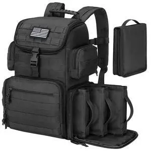 Tactical Range Backpack with Removable Divider, Gun Cases Bag with 4 Pistol Carrying Cases, Rucksack for Shooting (Black, Medium) Tactical Range Backpack with Removable Divider, Gun Cases Bag with 4 Pistol Carrying Cases, Rucksack for Shooting (Black, Medium)