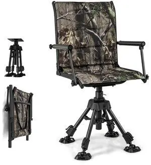 360° Swivel Hunting Chair, Folding Silent Hunting Blind Chair with Adjustable Height Legs, All-Terrain Foot Pads, Portable Sniper Seat for Fishing, 330 LBS Capacity 360° Swivel Hunting Chair, Folding Silent Hunting Blind Chair with Adjustable Height Legs, All-Terrain Foot Pads, Portable Sniper Seat for Fishing, 330 LBS Capacity