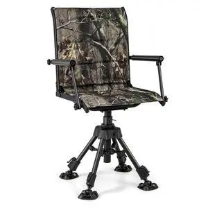 360 Degree Swivel Hunting Chair with 4 Adjustable Legs | Camouflage, Silent, Adjustable Foot Pads & Armrests, Portable, Folding, Lightweight, for Blinds, Fishing, Camping 360 Degree Swivel Hunting Chair with 4 Adjustable Legs | Camouflage, Silent, Adjustable Foot Pads & Armrests, Portable, Folding, Lightweight, for Blinds, Fishing, Camping