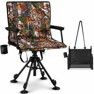 360° Silent Swivel Hunting Blind Chair with Bottle Holder, Padded Seat, Adjustable Height, Foldable Portable Outdoor Hunting & Fishing Chair 360° Silent Swivel Hunting Blind Chair with Bottle Holder, Padded Seat, Adjustable Height, Foldable Portable Outdoor Hunting & Fishing Chair