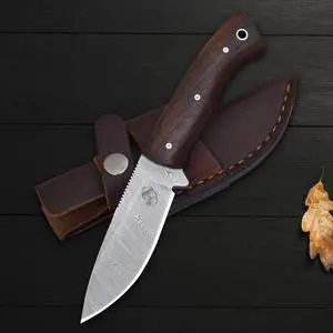 Handmade Cardinal Bushcraft Damascus Steel Knife with Rosewood Handle and Heavy-duty Leather Sheath Handmade Cardinal Bushcraft Damascus Steel Knife with Rosewood Handle and Heavy-duty Leather Sheath