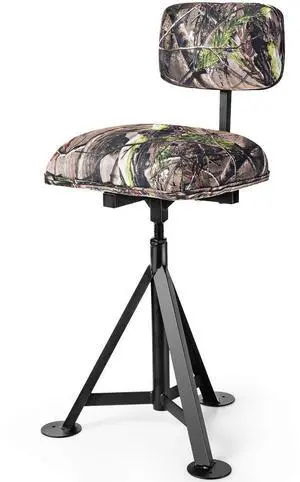 360° Swivel Camo Hunting Chair, Multi-Position Tripod Swivel Blind Huntsman Chair with Detachable Backrest, Comfy Padding for Outdoor Activities 360° Swivel Camo Hunting Chair, Multi-Position Tripod Swivel Blind Huntsman Chair with Detachable Backrest, Comfy Padding for Outdoor Activities