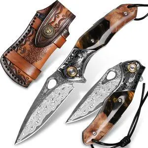 handmade Japan Damascus steel pocket knife3.1" VG10 blade men and women Folding knifeWith holsterLining lockresin and Maple handleSuitable for EDC outdoor campinggo fishing hunting handmade Japan Damascus steel pocket knife3.1" VG10 blade men and women Folding knifeWith holsterLining lockresin and Maple handleSuitable for EDC outdoor campinggo fishing hunting
