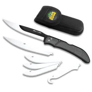 RazorBone Replaceable Blade Folding Hunting Knife with Clip & Sheath. 3 Butcher Knife Blade Styles - Boning, Gutting, & Skinning Knives. Gray, Camo Sheath, 6 Blades & Blade Box RazorBone Replaceable Blade Folding Hunting Knife with Clip & Sheath. 3 Butcher Knife Blade Styles - Boning, Gutting, & Skinning Knives. Gray, Camo Sheath, 6 Blades & Blade Box