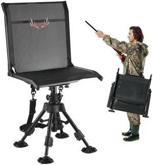 Hunting Chair, 360° Silent Swivel, Foldable Portable Blind Chair, Heavy-Duty Steel Frame Ground Stool Seat with Anti-Sink Swivel Feet, Height Adjustable, 350 Lbs Capacity for Fishing Camping Hunting Chair, 360° Silent Swivel, Foldable Portable Blind Chair, Heavy-Duty Steel Frame Ground Stool Seat with Anti-Sink Swivel Feet, Height Adjustable, 350 Lbs Capacity for Fishing Camping