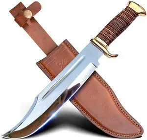 14" Crocodile Dundee-Fixed Blade Bowie Knife With Sheath-Survival-Hunting Knife with Leather Handle-Tactical Knife for Camping, Outdoor, Bushcraft - Gift for Men 14" Crocodile Dundee-Fixed Blade Bowie Knife With Sheath-Survival-Hunting Knife with Leather Handle-Tactical Knife for Camping, Outdoor, Bushcraft - Gift for Men