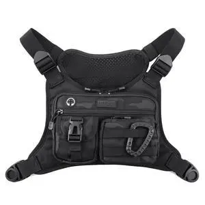 Chest Bag For Men, Tactical Inspired Sports Utility Chest Pack, EDC Pouch Bag With Built-In Phone Holder for Workouts, Running, Cycling, Black Chest Bag For Men, Tactical Inspired Sports Utility Chest Pack, EDC Pouch Bag With Built-In Phone Holder for Workouts, Running, Cycling, Black