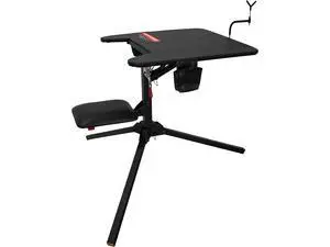 Swivel Action Shooting Bench with Thick Padded Seat, Extended Arm Rests, Padded Vinyl Cover, Gear Pouches & Adjustable Coated Gun-Rest Swivel Action Shooting Bench with Thick Padded Seat, Extended Arm Rests, Padded Vinyl Cover, Gear Pouches & Adjustable Coated Gun-Rest