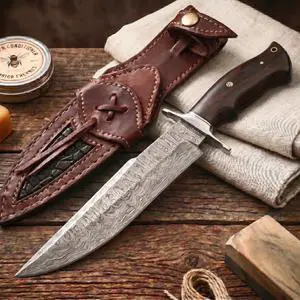 Raptor - Handmade Damascus Steel Fixed Blade Hunting Knife 13.2" - Walnut Wood Handle & Leather Sheath - Bushcraft Outdoor Camping Skinning & Survival Long Knife - Collector Gifts for Men Raptor - Handmade Damascus Steel Fixed Blade Hunting Knife 13.2" - Walnut Wood Handle & Leather Sheath - Bushcraft Outdoor Camping Skinning & Survival Long Knife - Collector Gifts for Men