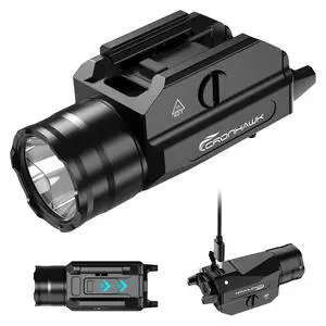 Rechargeable Pistol Light, 1350 Lumen Rail Mounted Tactical Gun Flashlight with Strobe Function and Adjustable Rail Locating Key Fit 1913 Picatinny, Black Rechargeable Pistol Light, 1350 Lumen Rail Mounted Tactical Gun Flashlight with Strobe Function and Adjustable Rail Locating Key Fit 1913 Picatinny, Black
