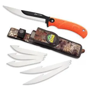 RazorMax - Replaceable Fixed Blade Hunting Knife with 3.5" Drop-Point, 5" Boning/Fillet Blades, Belt Sheath and Detachable Blade Carrier (Orange, 6 Blades) RazorMax - Replaceable Fixed Blade Hunting Knife with 3.5" Drop-Point, 5" Boning/Fillet Blades, Belt Sheath and Detachable Blade Carrier (Orange, 6 Blades)