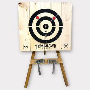 Tomahawk Targets - Large 4 Ring Wooden Axe and Knife Throwing Tripod Target Board and Stand, 4ft Tall (Axes not Included) Tomahawk Targets - Large 4 Ring Wooden Axe and Knife Throwing Tripod Target Board and Stand, 4ft Tall (Axes not Included)