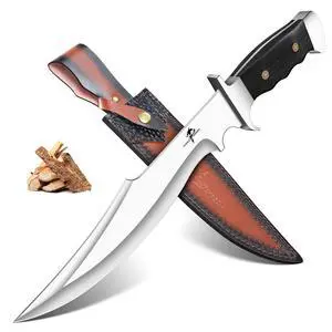 Bowie Knife with Sheath, 10.63" Fixed Blade Knife with Wood Handle, Heavy Duty Survival Hunting Knives for Camping, Gift for Men Outdoors Bowie Knife with Sheath, 10.63" Fixed Blade Knife with Wood Handle, Heavy Duty Survival Hunting Knives for Camping, Gift for Men Outdoors