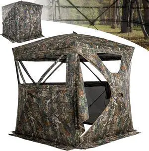Hunting Blind 270° See Through, Low-Noise 2-3 Person Pop Up Deer Blind, Portable Durable Ground Blind for Deer & Turkey Hunting Hunting Blind 270° See Through, Low-Noise 2-3 Person Pop Up Deer Blind, Portable Durable Ground Blind for Deer & Turkey Hunting
