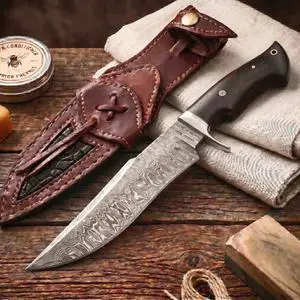 Leopard Hunter - Handmade Damascus Steel Fixed Blade Hunting Knife 12" - Walnut Wood Handle & Leather Sheath - Hunting Outdoor Survival Bushcraft EDC Long Knife - Collector Gifts for Men Leopard Hunter - Handmade Damascus Steel Fixed Blade Hunting Knife 12" - Walnut Wood Handle & Leather Sheath - Hunting Outdoor Survival Bushcraft EDC Long Knife - Collector Gifts for Men