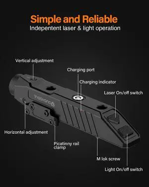 Mlok Picatinny Tactical Flashlight with Blue Laser Sight Combo | 1750 Lumen Light,2 in 1 laser light combo, Laser Class IIIa, power less than 5mW Mlok Picatinny Tactical Flashlight with Blue Laser Sight Combo | 1750 Lumen Light,2 in 1 laser light combo, Laser Class IIIa, power less than 5mW