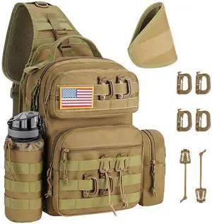 Tactical Sling Bag Backpack for Men Military Shoulder Sling Bag Molle Army Assault Detachable Tactical Bag with Bottle Holder Concealed Carry Daily Day Pack Work Bag for EDC Hiking, Khaki Tactical Sling Bag Backpack for Men Military Shoulder Sling Bag Molle Army Assault Detachable Tactical Bag with Bottle Holder Concealed Carry Daily Day Pack Work Bag for EDC Hiking, Khaki