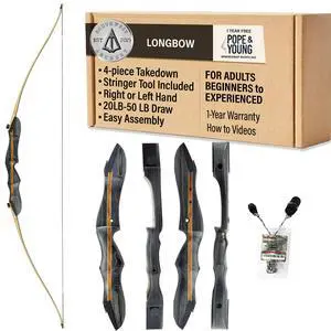 Ghost Takedown Longbow 64" Longbow Hunting Bow Right & Left Hand Draw Weights in 20-50 lbs USA Based Company Perfect for Beginner to Pro - Includes Stringertool Ghost Takedown Longbow 64" Longbow Hunting Bow Right & Left Hand Draw Weights in 20-50 lbs USA Based Company Perfect for Beginner to Pro - Includes Stringertool
