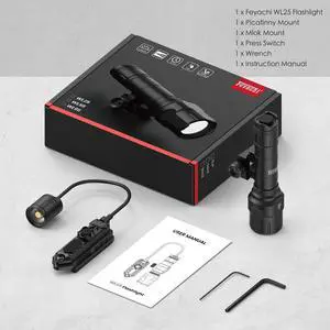 Rifle Light 1200LM 22500Candela WL25 Tactical AR Flashlight LED Outdoor Light with Pressure Switch & Picatinny/Mlock Rail Mount, 3 Modes - High/Low/Strobe Rifle Light 1200LM 22500Candela WL25 Tactical AR Flashlight LED Outdoor Light with Pressure Switch & Picatinny/Mlock Rail Mount, 3 Modes - High/Low/Strobe