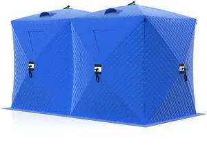 Pop-Up Ice Fishing Tent for 3-4 Persons | Windproof & Warm Winter Shelter with Insulated Oxford Fabric | Portable Hub-Style Design Includes 6 Anchors, Ropes & Carry Bag Pop-Up Ice Fishing Tent for 3-4 Persons | Windproof & Warm Winter Shelter with Insulated Oxford Fabric | Portable Hub-Style Design Includes 6 Anchors, Ropes & Carry Bag