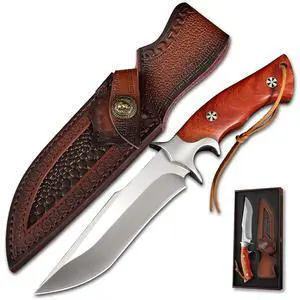 M390 Steel Handmade Hunting Knife, Fixed Blade Full-Tang with Leather Sheath, Red Wood Non-Slip Handle - Survival, Tactical, Camping knives M390 Steel Handmade Hunting Knife, Fixed Blade Full-Tang with Leather Sheath, Red Wood Non-Slip Handle - Survival, Tactical, Camping knives