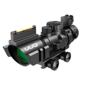 Prism 4x32 Red/Green/Blue Triple Illuminated Rapid Range Reticle Rifle Scope W/Top Fiber Optic Sight and Weaver Slots Prism 4x32 Red/Green/Blue Triple Illuminated Rapid Range Reticle Rifle Scope W/Top Fiber Optic Sight and Weaver Slots