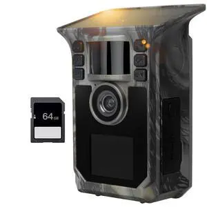 Trail Camera 4K 64MP Solar Game Camera with 5000mAh Forever Power, 64GB Memory Card and Ip67 Waterproof Angle Night Vision for Wildlife Deer Outdoor Trail Cam, Monitoring Trail Cameras Trail Camera 4K 64MP Solar Game Camera with 5000mAh Forever Power, 64GB Memory Card and Ip67 Waterproof Angle Night Vision for Wildlife Deer Outdoor Trail Cam, Monitoring Trail Cameras
