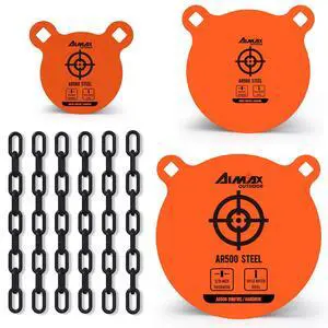 AR500 Steel Targets Combo with Metal Chains, 3/8 Thick Metal Gong Silhouette Targets for Outdoor Range and Shooting Practice, Neon Orange Color AR500 Steel Targets Combo with Metal Chains, 3/8 Thick Metal Gong Silhouette Targets for Outdoor Range and Shooting Practice, Neon Orange Color