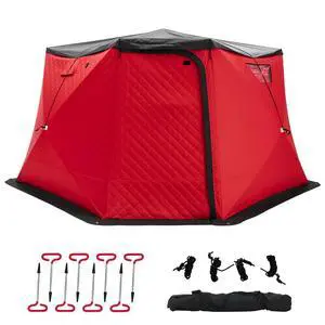 Insulated Pop-Up Ice Fishing Tent, 70/122/177 Sq.Ft Fishable Area, 410 Person Ice Shanty with 3-Layer Oxford Fabric, Waterproof Cover, Chimney Vent, Anchors & Ropes, Portable Carry Bag Insulated Pop-Up Ice Fishing Tent, 70/122/177 Sq.Ft Fishable Area, 410 Person Ice Shanty with 3-Layer Oxford Fabric, Waterproof Cover, Chimney Vent, Anchors & Ropes, Portable Carry Bag