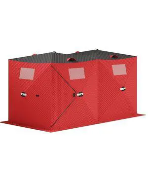 Insulated Pop-Up Ice Fishing Tent Portable Hub-Style Winter Shelter Windproof & Durable Zippered Door, Carry Bag, Wind Ropes & Anchors Ideal for Ice Fishing Red Insulated Pop-Up Ice Fishing Tent Portable Hub-Style Winter Shelter Windproof & Durable Zippered Door, Carry Bag, Wind Ropes & Anchors Ideal for Ice Fishing Red