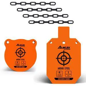 AR500 Steel Targets Combo with Metal Chains, 3/8 Thick Metal Gong Silhouette Targets for Outdoor Range and Shooting Practice, Neon Orange Color AR500 Steel Targets Combo with Metal Chains, 3/8 Thick Metal Gong Silhouette Targets for Outdoor Range and Shooting Practice, Neon Orange Color