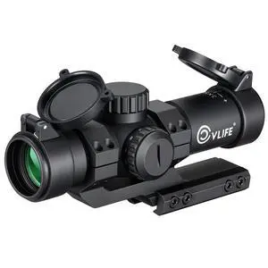 Compact Rifle Scope with Illuminated Reticle, Zero Reset, Fixed Magnification Hunting Riflescope with 30mm Offset Scope Mount Compact Rifle Scope with Illuminated Reticle, Zero Reset, Fixed Magnification Hunting Riflescope with 30mm Offset Scope Mount