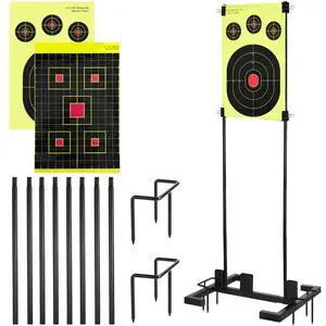 Adjustable Target Stand Set with 10 Paper Targets, Two Mounting Options for Outdoor Shooting, Stable Holder with Metal Poles and Ground Nails Adjustable Target Stand Set with 10 Paper Targets, Two Mounting Options for Outdoor Shooting, Stable Holder with Metal Poles and Ground Nails