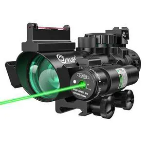 4x32 Prism Rifle Scope Red & Green & Blue Illuminated Reticle Scope with Fiber Optic Sight & IIIA/2MW Laser Sight 4x32 Prism Rifle Scope Red & Green & Blue Illuminated Reticle Scope with Fiber Optic Sight & IIIA/2MW Laser Sight