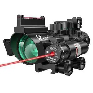 4x32 Prism Rifle Scope Red & Green & Blue Illuminated Reticle Scope with Fiber Optic Sight & IIIA/2MW Laser Sight 4x32 Prism Rifle Scope Red & Green & Blue Illuminated Reticle Scope with Fiber Optic Sight & IIIA/2MW Laser Sight