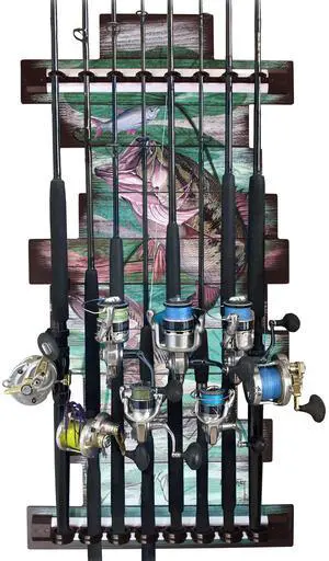Guy Harvey 8 Bass Fishing Rod Holder for Garage, Wall Rack or Ceiling Mount Fishing Pole Holder, Vertical/Horizontal Wall Mounted Fishing Gear, Rod & Pole Storage Rack Organizer Guy Harvey 8 Bass Fishing Rod Holder for Garage, Wall Rack or Ceiling Mount Fishing Pole Holder, Vertical/Horizontal Wall Mounted Fishing Gear, Rod & Pole Storage Rack Organizer