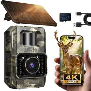Solar WiFi Trail Camera, 4K 64MP Bluetooth Night Vision Game Camera | Solar Trail Camera for Deer Hunting Wildlife, WiFi Bluetooth game cameras with night vision motion activated IP66 waterproof Solar WiFi Trail Camera, 4K 64MP Bluetooth Night Vision Game Camera | Solar Trail Camera for Deer Hunting Wildlife, WiFi Bluetooth game cameras with night vision motion activated IP66 waterproof